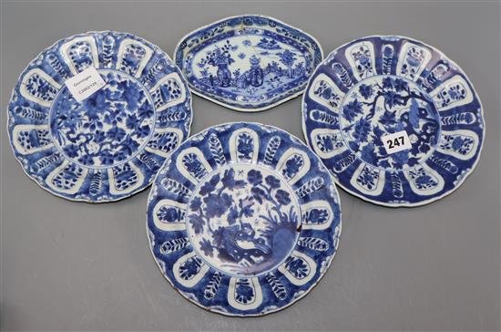 Four 18th century Chinese blue and white plates or dishes